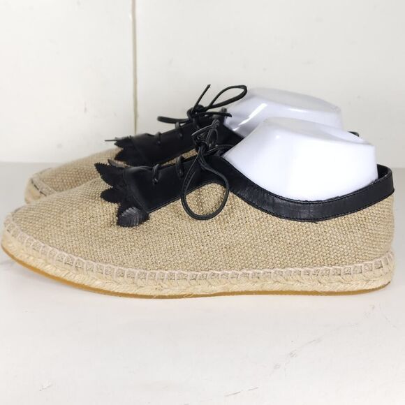 BOTTEGA VENETA Women's 39 US8,5 Beige Woven Canvas Leather Espadrilles Loafers - Picture 2 of 15